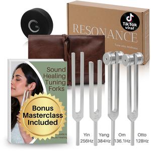 Resonance Sound Healing Tuning Fork Set – 128Hz, 136.1Hz, 256Hz, 384Hz with Activator – Sound Therapy for Stress Relief, Deep Relaxation & Chakra Balancing
