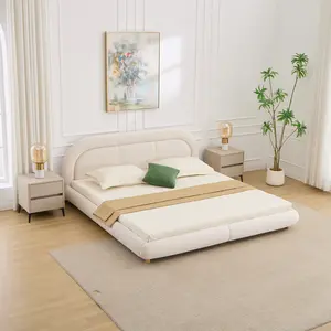 Eyisean 82.3" Velvet Modern Upholstered Platform Bed, King Size Durable Bed Frame with Solid Wood & Metal, Comfy Soft Low Profile Beds with Curved Headboard for Bedroom, No Box Spring Needed