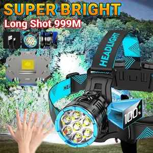 900000Lumens Rechargeable Red Light Headlamp with 7 Modes Sensor Motions and LCD Power Display, Long Time Headlamp LED Waterproof Headlight for Forehead & 90° Adjustable Angle for Hardhat Camping Running Hiking Fishing