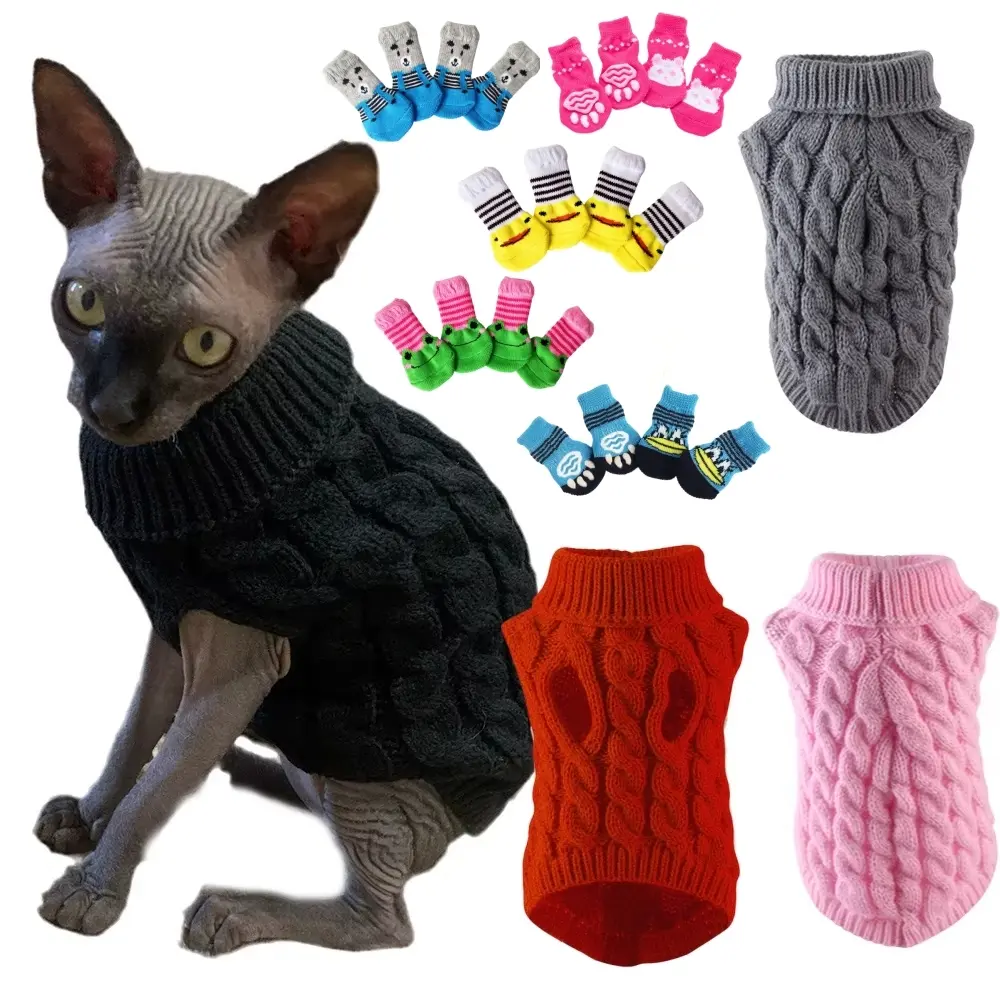 5-piece comfortable knitted cat and dog sweater with 4 socks - a soft ...