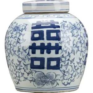 Blue and White Double Happiness Lidded Jar