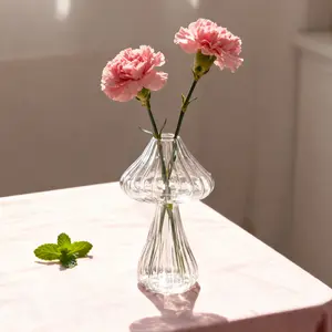 Creative Transparent Glass Mushroom Shape Decorative Vase, Handmade Umbrella Fungus Hydroponic Vase for Home Decoration, Dining Table Centerpiece