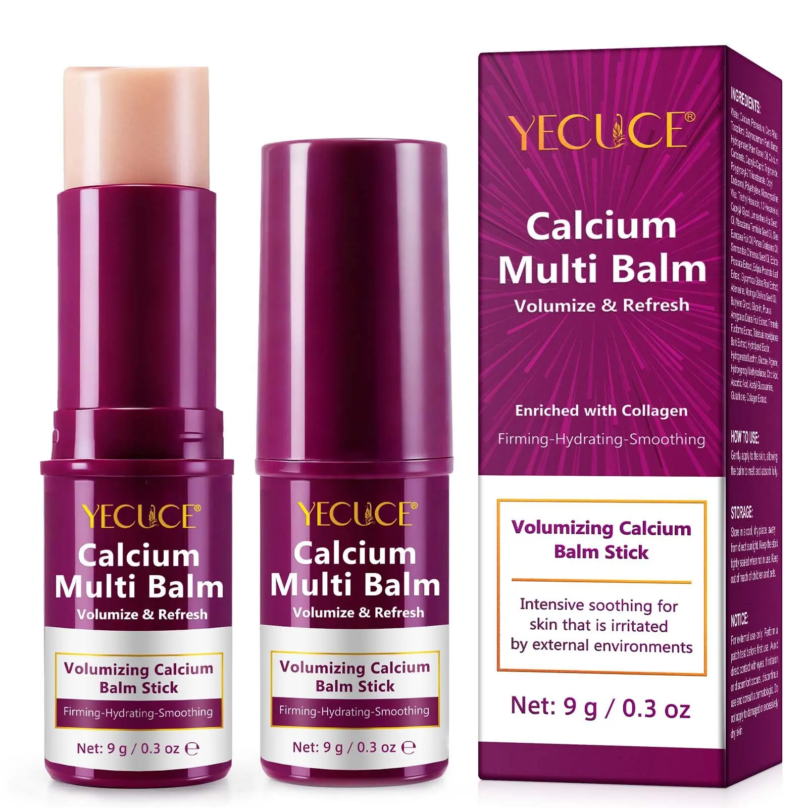Yecuce Calcium Multi-Effect Repair Cream 9g, Korean Skincare All-In-One Calcium Sculpting Stick, Collagen Hydrating Moisturizing Anti-Wrinkle Face Eye Care Cream
