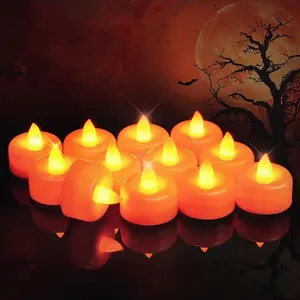 Halloween Orange Battery Operated Tea Lights, 24 Pack Long Lasting Fake Candles, Flameless LED Tea Light, Colored Tea Candles for Votive, Table Centerpiece, Party, Holiday Decor, Christmas