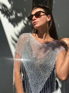 Shimmering Hollow Triangle Fashion Shawl, Relaxed Style, Soft Skin-Friendly Material, Summer Crop Top/poolside Outerwear, Perfect for Trendy Looks