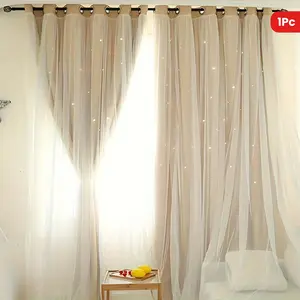 1PC Nordic Starry Sky High Light Blocking Lace Hollow Out Window Curtain, Dustproof Insulation, Decorative, Suitable for Living Room Bedroom Kids' Room