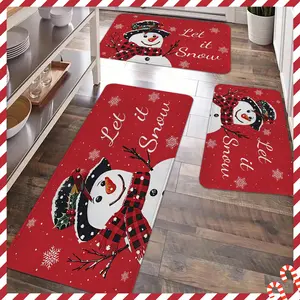 2/3pcs Christmas kitchen anti slip floor mat, Santa Claus, snowman printed carpet floor mat, Decorative Area Rug, thick and comfortable soft anti slip floor mat, suitable for kitchen, entrance door, laundry room, sink, living room