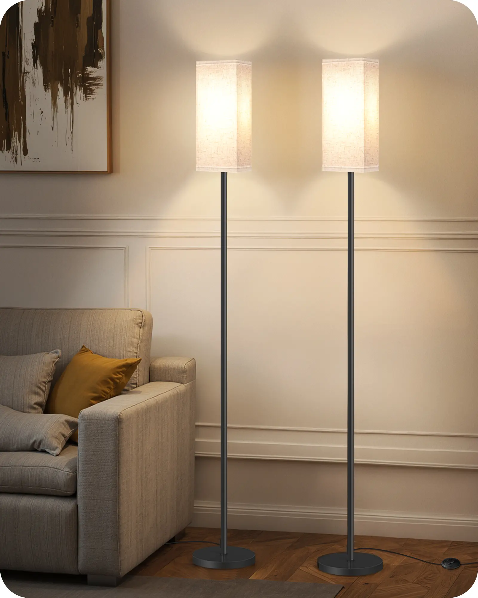 Set of 2 Floor Lamps for Living Room, Modern Tall Standing Lamps with Foot Switches, Bulb Not Included, 64.6'', for Living Room, Bedroom, Kids Room, ETL Listed, Beige and Black