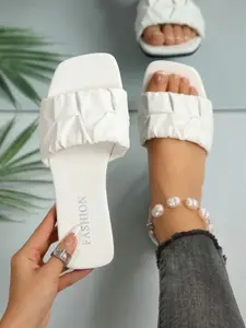 Women's Summer Flat Sandals, Roman Pleated Design, Comfortable Casual Shoes, Breathable Toe-Open, Versatile Beachwear, Boho Style