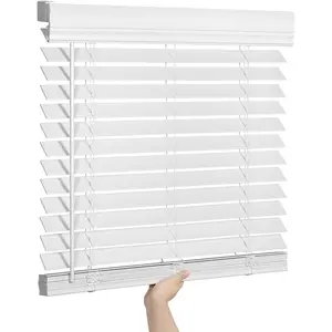 2 Inch Cordless Room Darkening Faux Wood Blinds with Crown Valance for Indoor Windows, 26" W x 36" H, Horizontal Wooden Shades for Bedroom, Kitchen, Office, Doors, White
