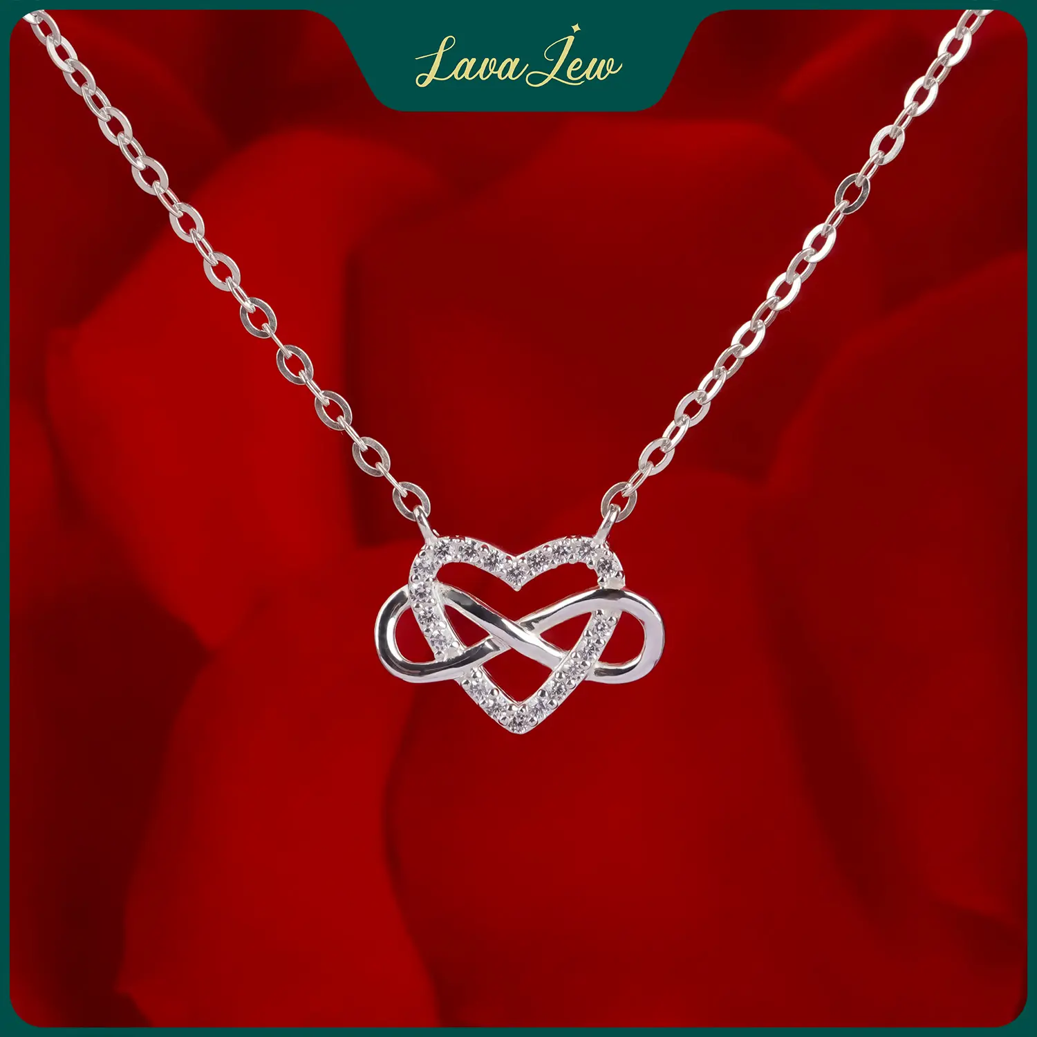LavaJewelry Heart Infinite Necklace 925 Silver Pendant, Heart Pendant, Necklace for Woman and Girls, Gift for Her