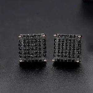 CzCity E-2018102703 Square Stud Earrings for Men Women 3A CZ Stone Punk Jewelry Black Gun Plated Brass Claw Setting Classic Style