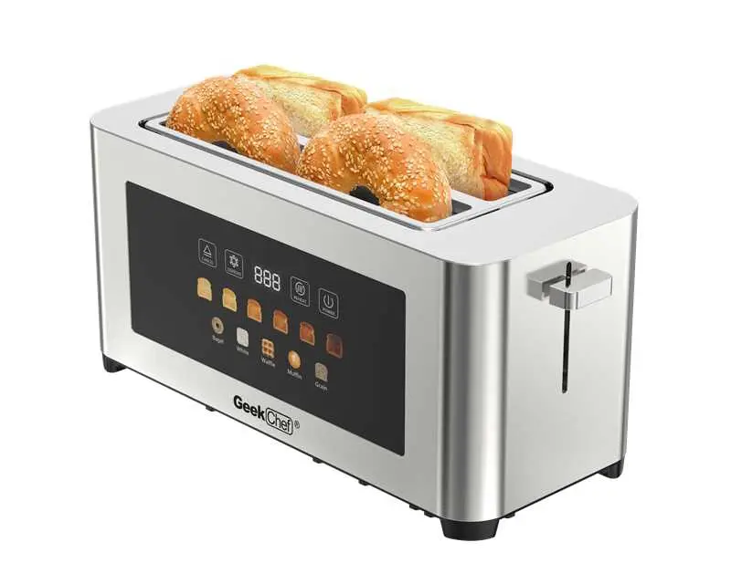 4-Slice Durable Stainless Steel Toaster with Extra-Wide Entrance, LED Display Touch Panel, Auto Shut-Off, Anti-Jam Safety, Easy-to-Clean Design, Cord Storage - Household Appliances Toastie Maker for Family Gatherings