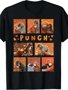 Funny Baby Monkey Punch Team T-Shirt - 100% Cotton, Crew Neck in Black with Whimsical Print - Ideal for Casual Wear, Gardening Clothes, Black & White Print, Round Neck for Men & Women Perfect As A Halloween, Christmas, Thanksgiving, or Birthday Gift