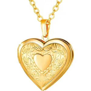 Women 18K Gold Platinum Locket Necklace 20 Inch Chain Custom Love Heart Photo Locket Holds Picture Personalized Custom Gift Necklaces