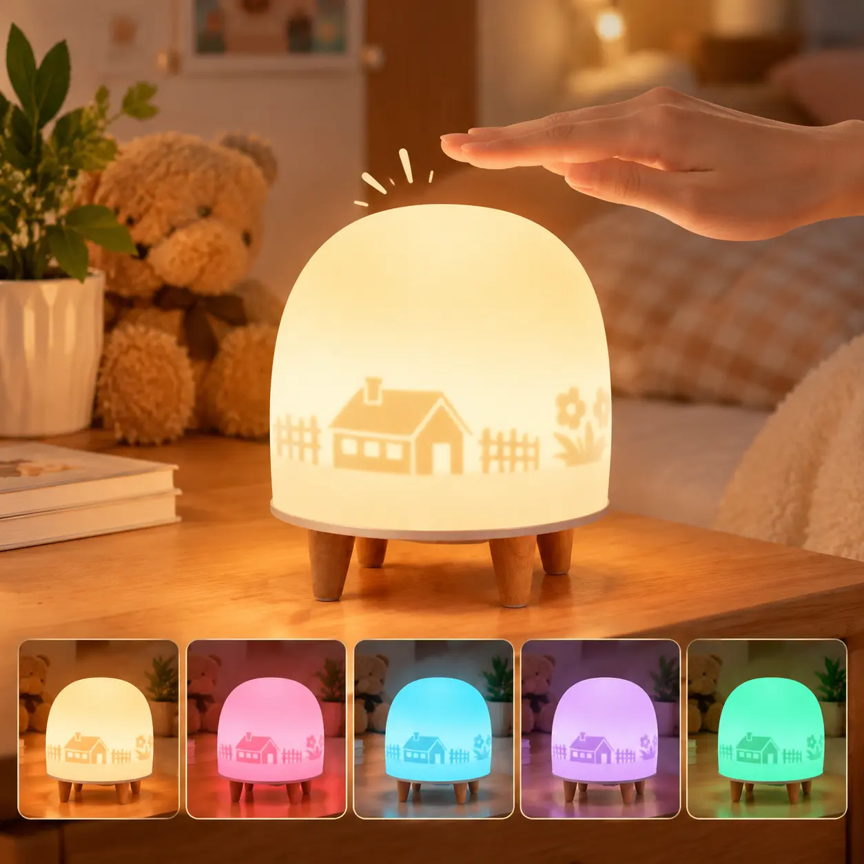 Compact Touch Control Table Lamp with Silicone Base, USB Plug-In Power, Gentle Touch Light Color Adjustment, Stepless Dimming, Nursery-Bedroom Gift Version