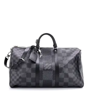 Pre-owned Louis Vuitton Canvas Coated Travel Bags Keepall Bandouliere Bag Limited Edition Damier Graphite 3D 50 by Rebag