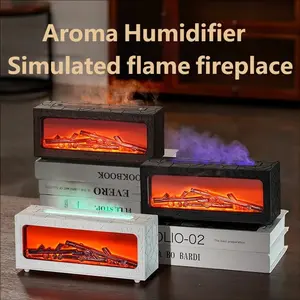 Flame Effect Aromatherapy Humidifier, Simulated Wood Burning Fireplace Diffuser with Colorful Lights, Quiet & Auto Shut-Off, USB Charging for Bedroom Desk Decor