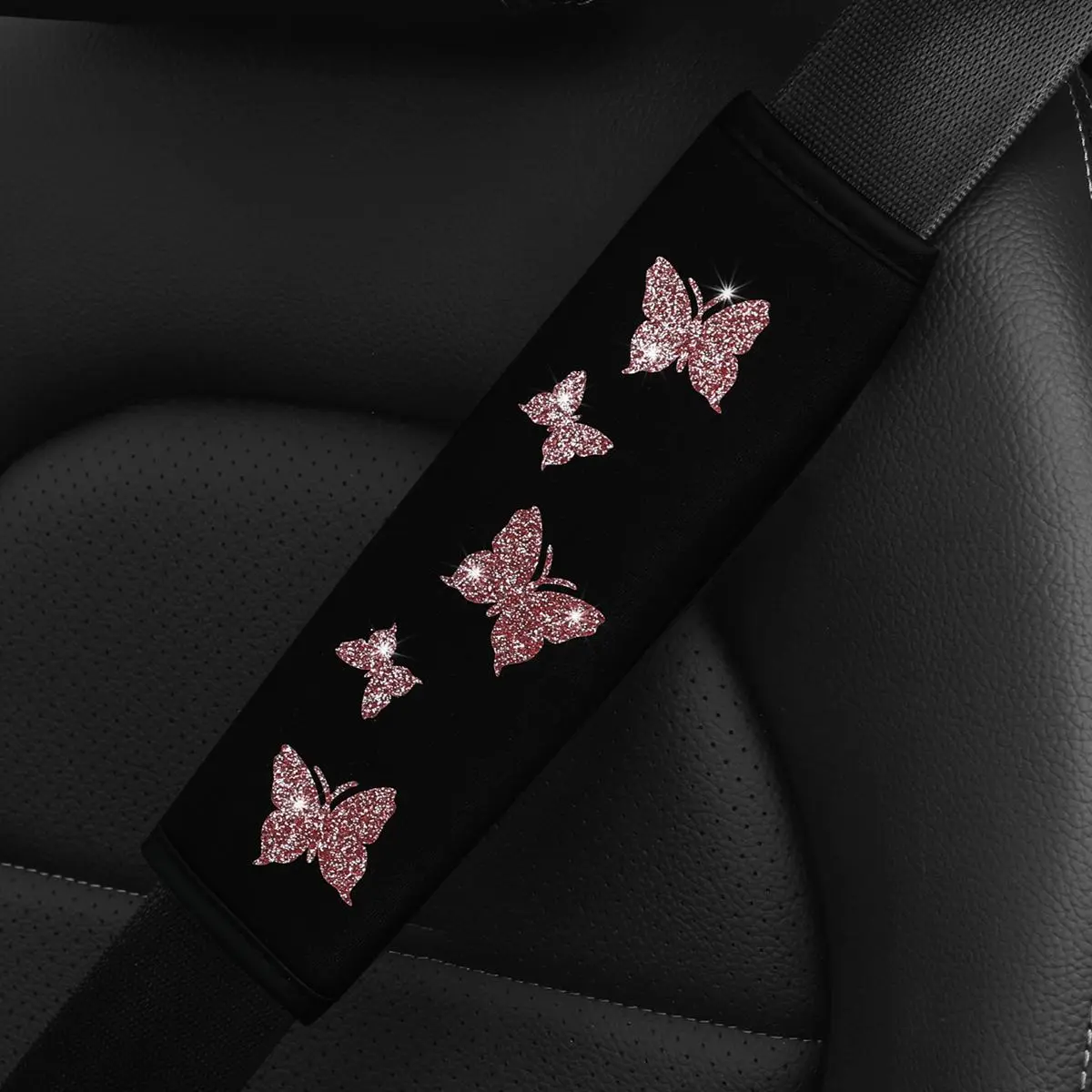 Glitter Butterfly Decor Car Seat Belt Cover, Fashion Bling Decor Seat Belt Protector, Universal for Women & Girls, Girly Sparkling Car Accessories, Car Interior Accessory, Aesthetic Car Accessory