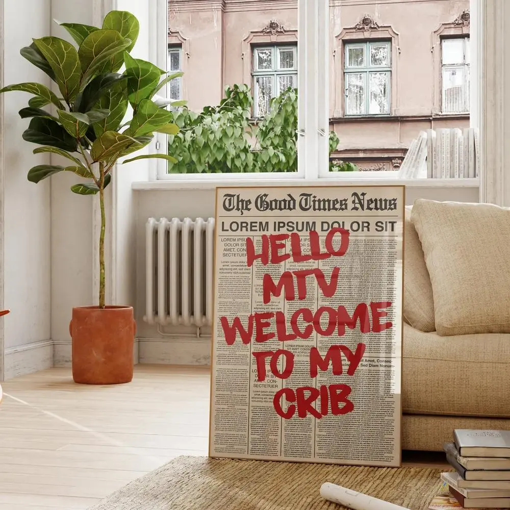 Hello Welcome To My Crib Wall Art, Vintage Wall Decor, Modern Home Decor, Aesthetic Wall Decor, Canvas Wall Art, Art Wall Decoration, Art Work For Wall Decor, Wall Art for Home Living Room Bedroom Office, Poster