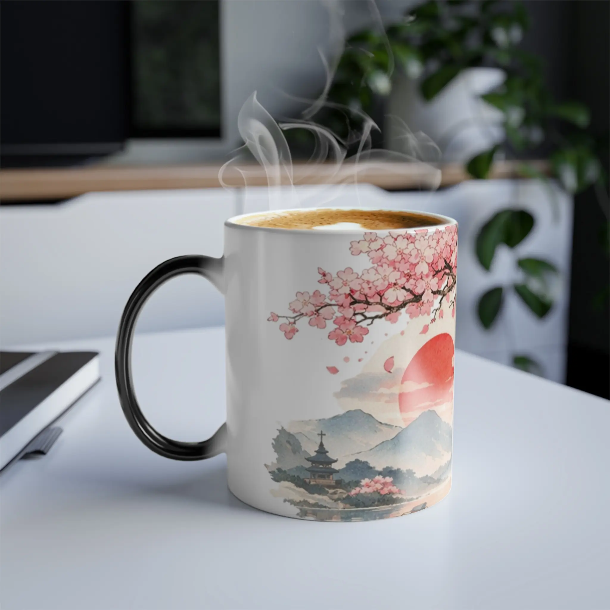 11oz Color-Change Cherry Blossom Sunrise Coffee Mug, Ceramic Non-Toxic Cherry Mug, Coffee Mugs, Ceramic Non-Toxic Mugs