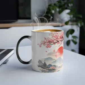 11oz Color-Change Cherry Blossom Sunrise Coffee Mug, Ceramic Non-Toxic Cherry Mug, Coffee Mugs, Ceramic Non-Toxic Mugs