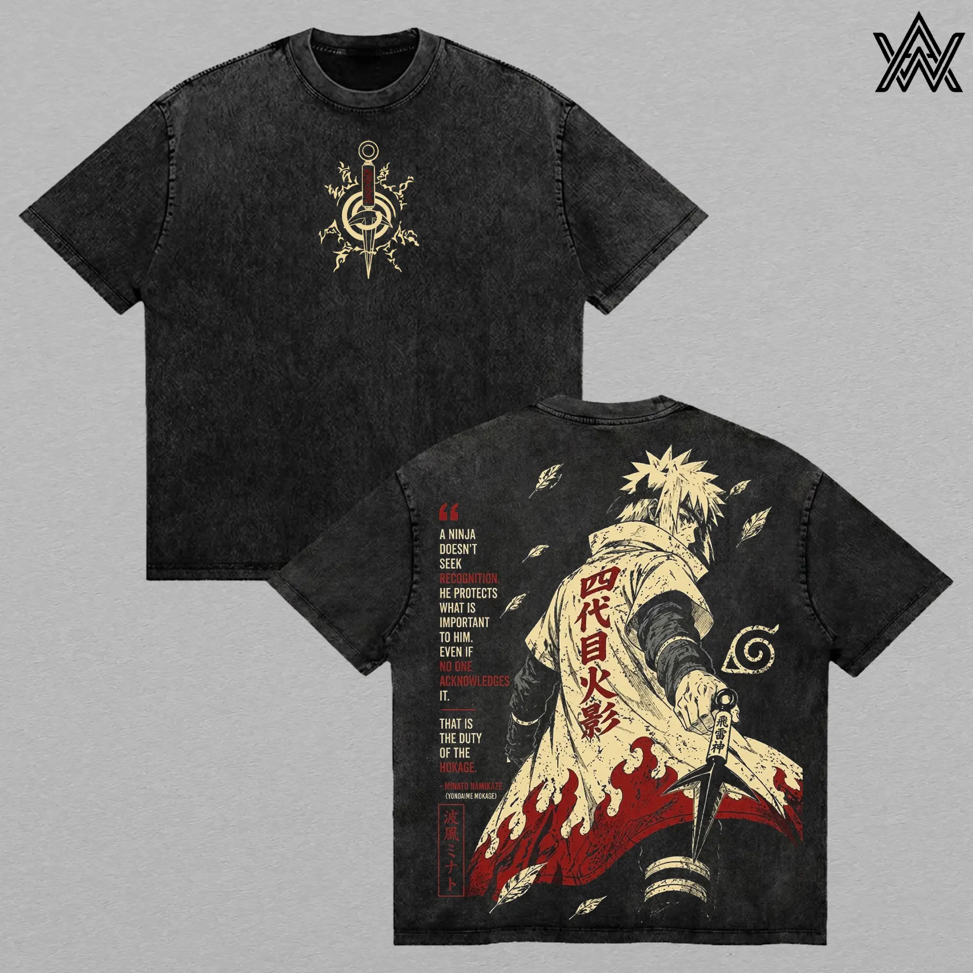 Minato Namikaze Fourth Hokage Vintage Washed Anime Shirt, Narutoo Shippuden Graphic Tee Yellow Flash of the Leaf Ninja T-Shirt Manga Streetwear Top Unisex Apparel Retro Anime Fan Gift