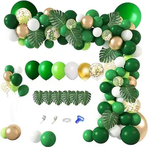 163Pcs Jungle Party Balloons Garland Arch Kit, Gold Green Balloons Dinosaur Party Decoration with Palm Leaves for Safari Animal Wild One Birthday Baby Shower Decoration Party Supplies Tool Metallic Wedding Wedding