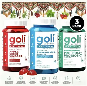 Goli Nutrition Zero Sugar 3 Pack Gummies Bundle | Apple Cider Vinegar, Ashwagandha, Pre+Post Probiotics, Gut Digestion
