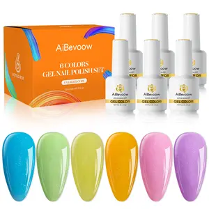 Aibevoow Cotton Candy Gel Nail Polish Kit, Pastel Gelpolish Macaron Colors Collection Pink Purple Yellow Green Blue Nail Polish Set, 6PCS 15ML Spring Summer Color Gel Nail Polish,Curing Required