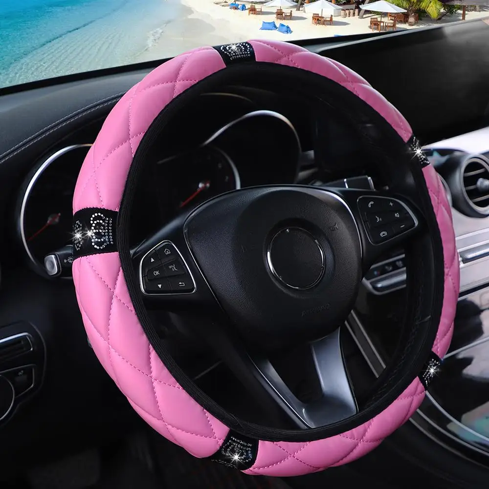 Car PU Leather Steering Wheel Cover for Summer, Non-slip Waterproof Steering Wheel Cover, Universal Car Interior Accessories