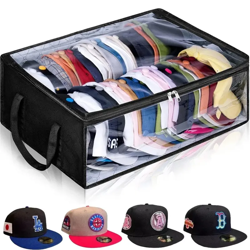 Best Hat Organizer for Baseball Cap Collectors – Holds 40 Snapbacks | Wide Design Prevents Brim Damage | Clear Lid – Easily Pick Your Game Day Cap
