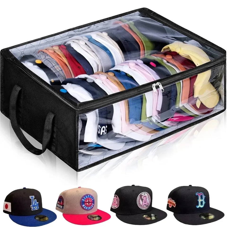 Best Hat Organizer for Baseball Cap Collectors – Holds 40 Snapbacks | Wide Design Prevents Brim Damage | Clear Lid – Easily Pick Your Game Day Cap