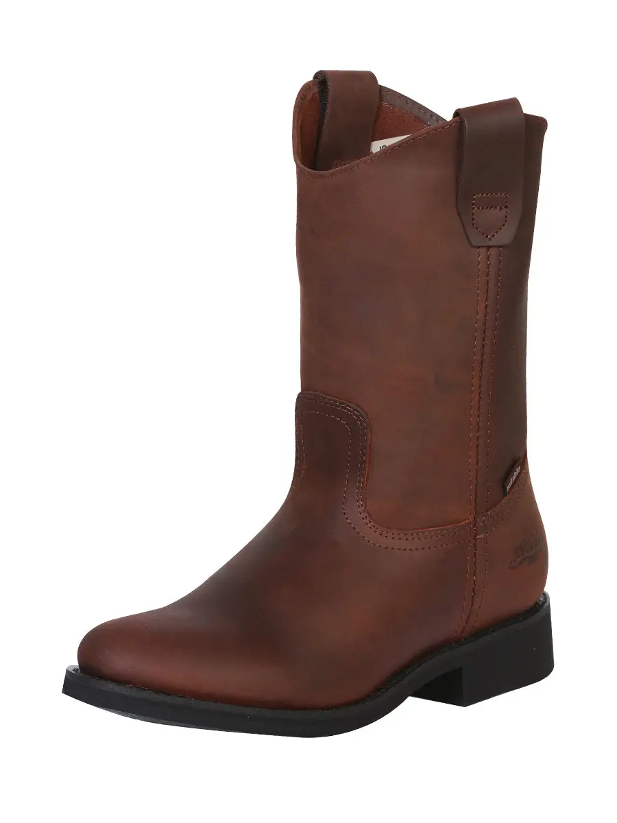 Men's Stable Work Boot in Grasso Leather with Rubber Sole - Brown 315