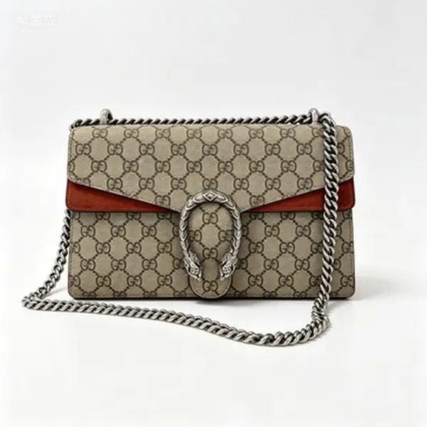 Pre-owned GUCCI Dionysus Classic GG Supreme Canvas Bag, Burgundy Suede, Flap Trim, Silver Tiger Head Buckle