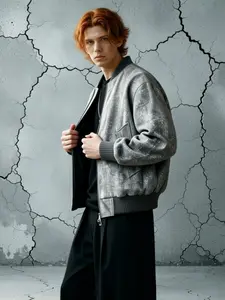 Timeless Piece Men's Jacket Casual Bomber Outfit   Old Money Aesthetic FadedGrey MenswearEssentials  Relaxed Fit Utility Flight Jacket TechWear vintage color daily clash Tailored Fit