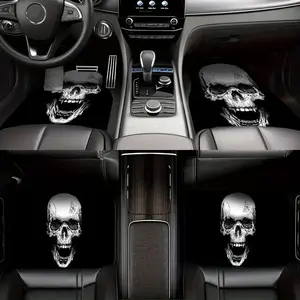 Creative Skull Pattern Car Floor Mat, Universal Car Front & Rear Seat Protective Mat, Fashionable Durable Car Interior Accessories for Daily Use, Halloween, Truck Floor Mats