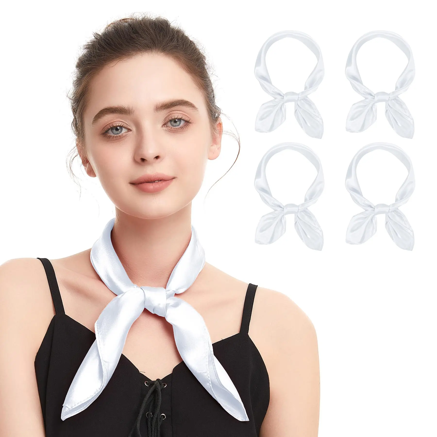 Silk Feeling Scarf Square Chiffon Scarf Solid Color Bandanas Retro Scarfs for Women Neck Scarf Purse Scarf