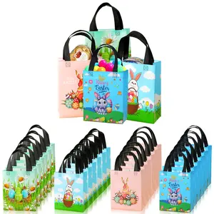 24 Easter Theme Gift Bags Reusable Non-Woven Fabric Egg Hunt Party Favor Packaging Durable Practical Alternative to Easter Baskets