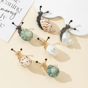 2026 New Arrival, Cute Antique Silver & Gold Plated Alloy Brooch, Natural Seashell Snail Shaped Decor, Dual Use Design Can Be Worn as Pendant, Luxury Elegant Fashion Jewelry Accessory
