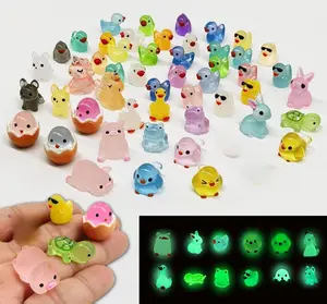 Luminous Mini Resin Animals 50 Pcs Tiny Animals to Hide Around The Office Home Mini Ducks Tiny Frogs Small Birds Glow in The Dark for Crafts Fairy Garden Accessories