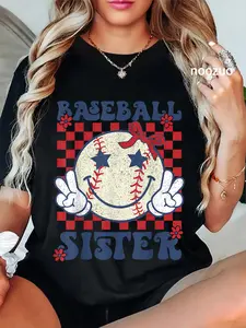 100% Cotton Baseball Sister Coquette Bow Sport Lovers Baseball Girls T-Shirt