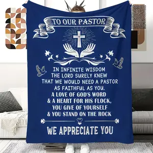 1pc Pastor Appreciation Gift Flannel Throw Blanket, Inspirational Christian Blanket for Men Women, Religious Gift for Birthday Christmas, 280GSM Soft Cozy Blanket with Printed Design