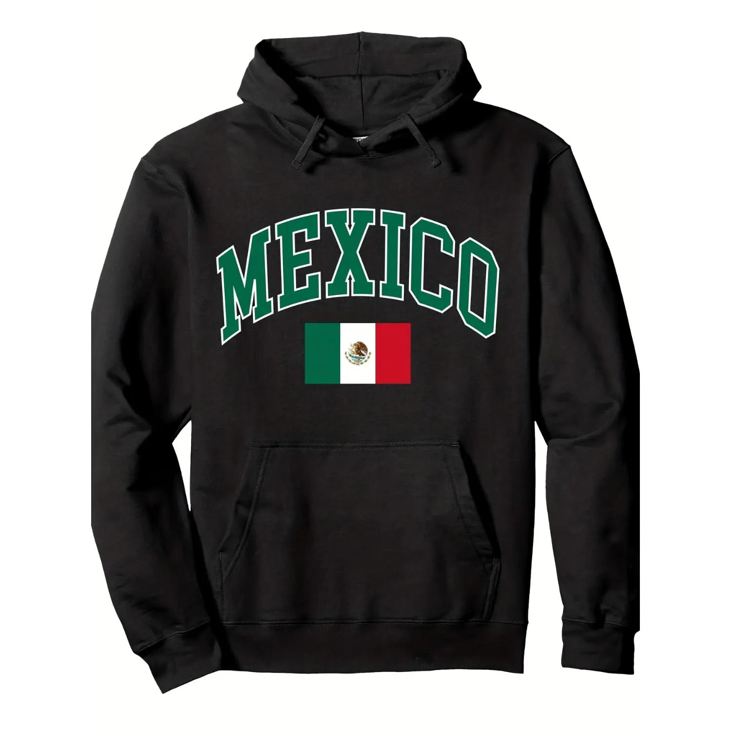 Mens Mexico Flag Hoodie Sweatshirt with Green and Red Colors Mexican National Symbols Pullover Style Drawstring Hood and Pocket All Season Casual Wear for Mexican Themed Fashion Cultural Outfit