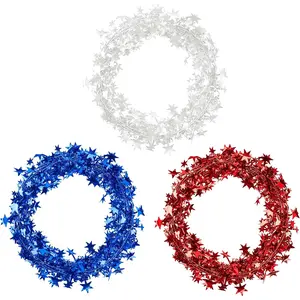 4th of July Star Garland, 74 Feet Red White Blue Patriotic Star Wire Tinsel Garlands, Hanging Star Fourth of July Decorations for Home Offices Wedding Birthday Independence Day Party Decor Supplies
