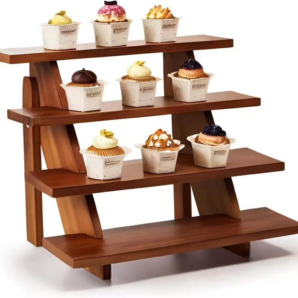 Wooden Display Stand, Tiered Cupcake Stand, 4 Tier Display Stand Riser, Rustic Risers Dessert Table Display Shelf Spice Rack Organizer Holder, Cologne Stand Perfume Organizer Stand