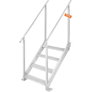 【DealsForYouDays】VEVOR Dock Ladder 4 Step, Dock Stairs 30''-38'' Adjustable Height, 500 lbs Load Capacity, Aluminum Pontoon Boat Ladder with Dual Handrails & Nonslip Mat for Ship/Lake/Pool/Marine Boarding