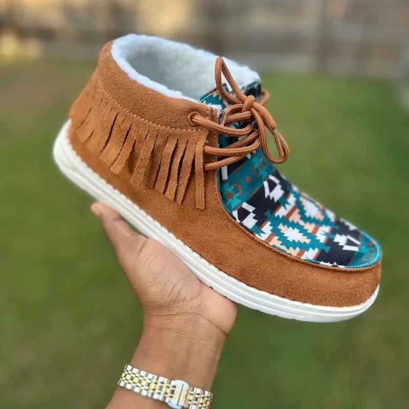 Western Mesquite Moccasins - Aztec Print Comfortable Lining Casual Shoes for Women Sizes 7-12
