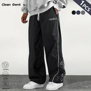 Clean Gent men's casual sweatpants with white side stripes and embroidery design, casual sportswear, sports trousers, sports suits, sports casual style sportswear, strappy straight sportswear