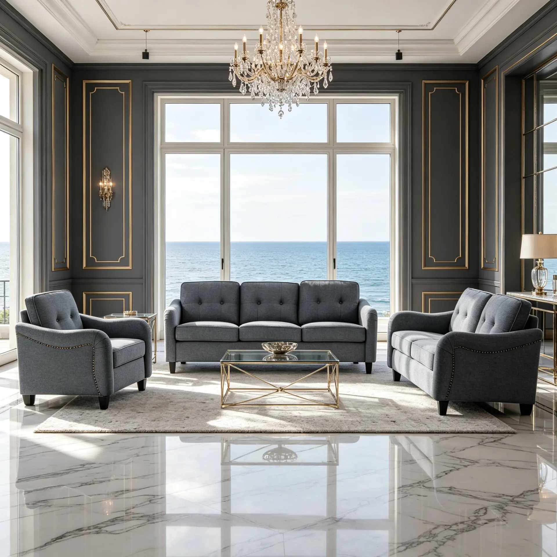 Modern Indoor 3-Piece Sectional Set - 3-Seater Sofa, 2-Seater Loveseat, Single Accent Armchair with High-Density Sponge, Removable Soft Fabric Cushions for Small Apartments Living Rooms
